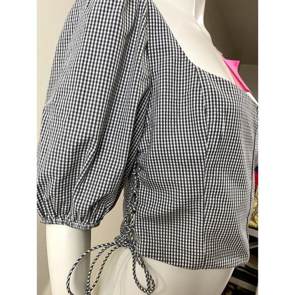 Abercrombie & Fitch Gingham Black/Gray/White Plaid Crop Top - Sz. Large (NWOT) - Picture 6 of 10
